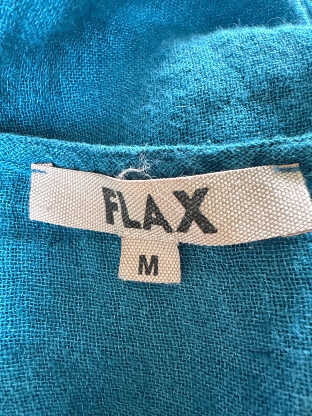 Flax Womens Medium Blue 100% Linen Blouse With 3/4 Sleeves Split Front Design - Picture 9 of 9